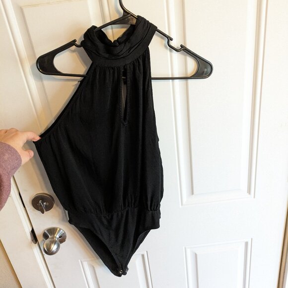 Forever21 Black Halter / Mock Neck Peek-a-Boo Cutout Bodysuit Size Medium - Picture 1 of 10